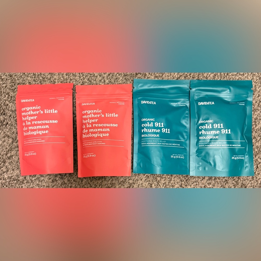 DAVIDsTEA 4 bags of sealed loose Organic Herbal Infusion Tea